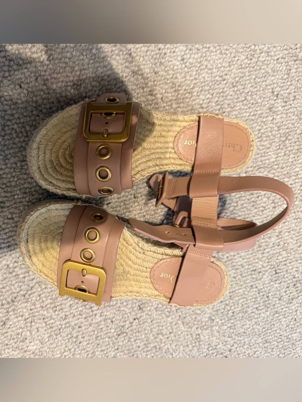Dior Mauve Leather Espadrille Sandals with Gold Hardware